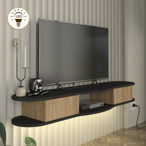 meg-GP042-0309,1-0 ΕΠΙΠΛΟ ΤΗΛΕΟΡΑΣΗΣ ΕΠΙΤΟΙΧΙΟ PERK MEGAPAP ΜΕ LED ΧΡΩΜΑ ΑΝΘΡΑΚΙ - SEPET OAK 150X35X19,2ΕΚ.
