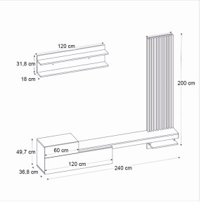 meg-GP042-0322,1-5 ΣΥΝΘΕΣΗ ΤΗΛΕΟΡΑΣΗΣ DUMONT MEGAPAP ΧΡΩΜΑ ΛΕΥΚΟ - SEPET OAK 240X36,8X200ΕΚ.