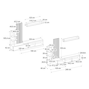 meg-GP042-0323,2-6 ΣΥΝΘΕΣΗ ΤΗΛΕΟΡΑΣΗΣ VERMONT MEGAPAP ΧΡΩΜΑ ΑΝΘΡΑΚΙ - SEPET OAK 240X40X192ΕΚ.