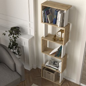 meg-GP042-0330,3-2 ΒΙΒΛΙΟΘΗΚΗ ALVINA MEGAPAP ΧΡΩΜΑ SAPPHIRE OAK - ΛΕΥΚΟ 45X19,6X158,8ΕΚ.