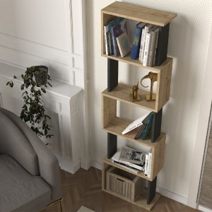 meg-GP042-0330,4-2 ΒΙΒΛΙΟΘΗΚΗ ALVINA MEGAPAP ΧΡΩΜΑ SAPPHIRE OAK - ΑΝΘΡΑΚΙ 45X19,6X158,8ΕΚ.