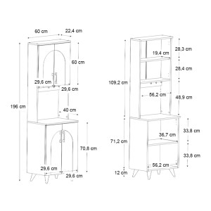 meg-GP042-0335,1-4 ΕΠΙΠΛΟ ΚΟΥΖΙΝΑΣ KALIRA 2 MEGAPAP ΧΡΩΜΑ ΛΕΥΚΟ - ROTA OAK 60X40X196ΕΚ.