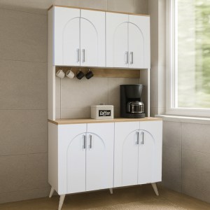 meg-GP042-0336,1-2 ΕΠΙΠΛΟ ΚΟΥΖΙΝΑΣ KALIRA 4 MEGAPAP ΧΡΩΜΑ ΛΕΥΚΟ - ROTA OAK 120X40X196ΕΚ.