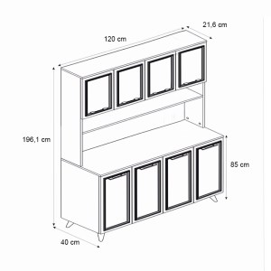 meg-GP042-0342,1-5 ΕΠΙΠΛΟ ΚΟΥΖΙΝΑΣ POTTER 4 MEGAPAP ΧΡΩΜΑ ΛΕΥΚΟ - ROTA OAK 120X40X196,1ΕΚ.