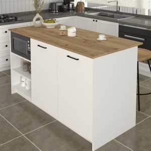 meg-GP042-0343,1-0 ΤΡΑΠΕΖΙ - ΠΑΓΚΟΣ ΚΟΥΖΙΝΑΣ PERES MEGAPAP ΧΡΩΜΑ ΛΕΥΚΟ - SEPET OAK 150X70X91,8ΕΚ.