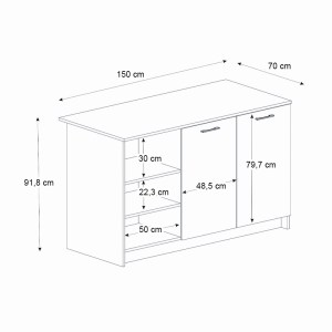 meg-GP042-0343,1-6 ΤΡΑΠΕΖΙ - ΠΑΓΚΟΣ ΚΟΥΖΙΝΑΣ PERES MEGAPAP ΧΡΩΜΑ ΛΕΥΚΟ - SEPET OAK 150X70X91,8ΕΚ.