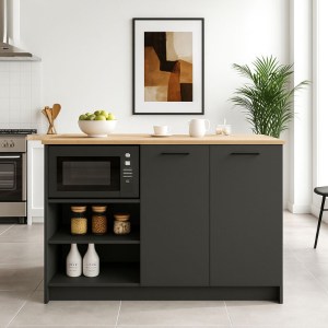 meg-GP042-0343,2-5 ΤΡΑΠΕΖΙ - ΠΑΓΚΟΣ ΚΟΥΖΙΝΑΣ PERES MEGAPAP ΧΡΩΜΑ ΑΝΘΡΑΚΙ - SEPET OAK 150X70X91,8ΕΚ.