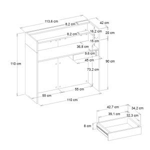 meg-GP042-0345,2-7 ΓΡΑΦΕΙΟ ΥΠΟΔΟΧΗΣ - RECEPTION WILKO MEGAPAP ΜΕ LED ΧΡΩΜΑ ΛΕΥΚΟ - ΑΝΘΡΑΚΙ 113,6X42X110ΕΚ.