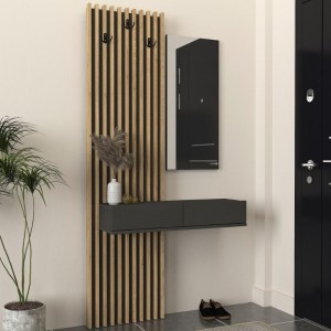 meg-GP042-0359,1-2 ΕΠΙΠΛΟ ΕΙΣΟΔΟΥ ELOIS MEGAPAP ΧΡΩΜΑ ΑΝΘΡΑΚΙ - SEPET OAK 96,6X26,8X195,5ΕΚ.