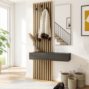 meg-GP042-0359,1-4 ΕΠΙΠΛΟ ΕΙΣΟΔΟΥ ELOIS MEGAPAP ΧΡΩΜΑ ΑΝΘΡΑΚΙ - SEPET OAK 96,6X26,8X195,5ΕΚ.