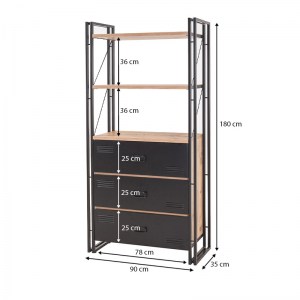 meg-GP052-0027,1-4 ΒΙΒΛΙΟΘΗΚΗ ATLAS MEGAPAP ΜΕΤΑΛΛΙΚΗ - ΜΕΛΑΜΙΝΗΣ ΧΡΩΜΑ ANTLANTIC PINE - ΜΑΥΡΟ 90X35X180ΕΚ.