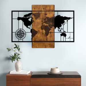meg-GP052-0060-1 ΔΙΑΚΟΣΜΗΤΙΚΟ ΤΟΙΧΟΥ WORLD MAP MEGAPAP ΞΥΛΙΝΟ - ΜΕΤΑΛΛΙΚΟ ΧΡΩΜΑ ΚΑΡΥΔΙ - ΜΑΥΡΟ 85X3X58ΕΚ.
