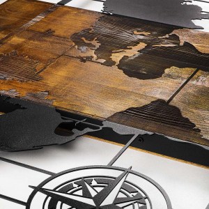 meg-GP052-0060-2 ΔΙΑΚΟΣΜΗΤΙΚΟ ΤΟΙΧΟΥ WORLD MAP MEGAPAP ΞΥΛΙΝΟ - ΜΕΤΑΛΛΙΚΟ ΧΡΩΜΑ ΚΑΡΥΔΙ - ΜΑΥΡΟ 85X3X58ΕΚ.