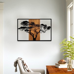 meg-GP052-0079-1 ΔΙΑΚΟΣΜΗΤΙΚΟ ΤΟΙΧΟΥ ACACIA TREE MEGAPAP ΞΥΛΙΝΟ - ΜΕΤΑΛΛΙΚΟ ΧΡΩΜΑ ΚΑΡΥΔΙ - ΜΑΥΡΟ 90X3X58ΕΚ.