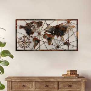 meg-GP052-0083-1 ΔΙΑΚΟΣΜΗΤΙΚΟ ΤΟΙΧΟΥ WORLD MAP MEGAPAP ΜΕΤΑΛΛΙΚΟ ΧΡΩΜΑ ΜΑΥΡΟ - BRONZE 120X60ΕΚ.