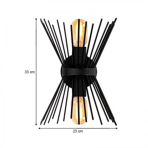 meg-GP052-0108,1-2 ΑΠΛΙΚΑ ΤΟΙΧΟΥ KIRPI MEGAPAP E27 ΜΕΤΑΛΛΙΚΗ ΧΡΩΜΑ ΜΑΥΡΟ 23X5X33ΕΚ.