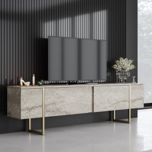 meg-GP052-0117,4-1 ΕΠΙΠΛΟ ΤΗΛΕΟΡΑΣΗΣ LUXE MEGAPAP ΧΡΩΜΑ TRAVERTINE - ΧΡΥΣΟ 180X30X50ΕΚ.