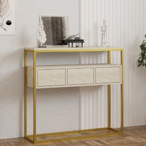 meg-GP052-0129,1-0 ΚΟΝΣΟΛΑ GUARDA MEGAPAP ΧΡΩΜΑ ΜΠΕΖ TRAVERTINE - ΧΡΥΣΟ 100X29X90ΕΚ.