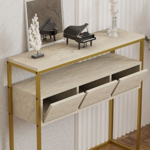 meg-GP052-0129,1-1 ΚΟΝΣΟΛΑ GUARDA MEGAPAP ΧΡΩΜΑ ΜΠΕΖ TRAVERTINE - ΧΡΥΣΟ 100X29X90ΕΚ.
