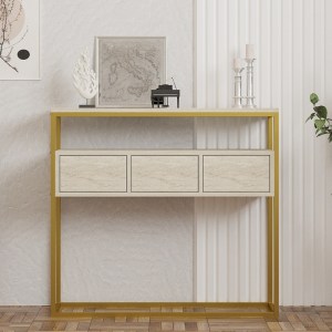 meg-GP052-0129,1-2 ΚΟΝΣΟΛΑ GUARDA MEGAPAP ΧΡΩΜΑ ΜΠΕΖ TRAVERTINE - ΧΡΥΣΟ 100X29X90ΕΚ.