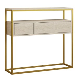 meg-GP052-0129,1-3 ΚΟΝΣΟΛΑ GUARDA MEGAPAP ΧΡΩΜΑ ΜΠΕΖ TRAVERTINE - ΧΡΥΣΟ 100X29X90ΕΚ.