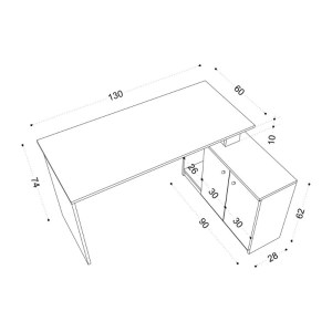 meg-GP052-0142,1-5 ΓΡΑΦΕΙΟ ΕΡΓΑΣΙΑΣ BASAK MEGAPAP ΓΩΝΙΑΚΟ ΧΡΩΜΑ ΛΕΥΚΟ 130X60X74ΕΚ.
