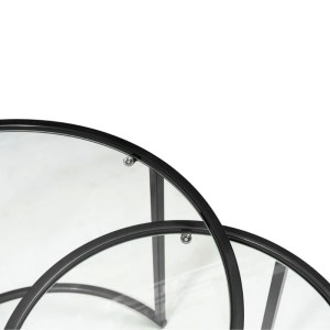 meg-GP052-0143,1-2 ΤΡΑΠΕΖΑΚΙ ΣΑΛΟΝΙΟΥ ΣΕΤ 2 ΤΜΧ VETRO MEGAPAP ΜΕΤΑΛΛΟ - ΓΥΑΛΙ ΧΡΩΜΑ ΜΑΥΡΟ Ø60X43ΕΚ.