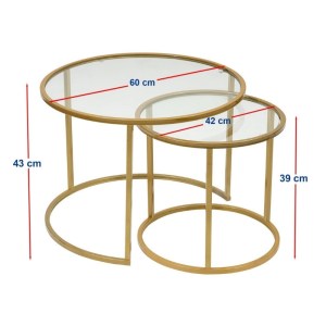 meg-GP052-0143,2-4 ΤΡΑΠΕΖΑΚΙ ΣΑΛΟΝΙΟΥ ΣΕΤ 2 ΤΜΧ VETRO MEGAPAP ΜΕΤΑΛΛΟ - ΓΥΑΛΙ ΧΡΩΜΑ ΧΡΥΣΟ Ø60X43ΕΚ.
