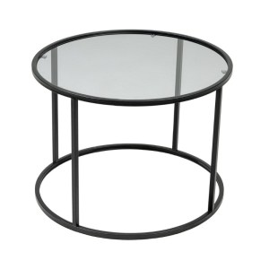 meg-GP052-0159,1-0 ΤΡΑΠΕΖΑΚΙ ΣΑΛΟΝΙΟΥ STARTIS MEGAPAP ΜΕΤΑΛΛΟ - ΓΥΑΛΙ ΧΡΩΜΑ ΜΑΥΡΟ Ø60X43ΕΚ.