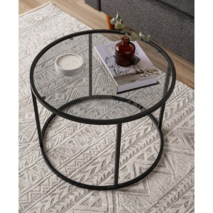 meg-GP052-0159,1-3 ΤΡΑΠΕΖΑΚΙ ΣΑΛΟΝΙΟΥ STARTIS MEGAPAP ΜΕΤΑΛΛΟ - ΓΥΑΛΙ ΧΡΩΜΑ ΜΑΥΡΟ Ø60X43ΕΚ.