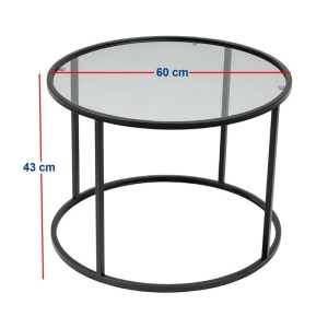 meg-GP052-0159,1-5 ΤΡΑΠΕΖΑΚΙ ΣΑΛΟΝΙΟΥ STARTIS MEGAPAP ΜΕΤΑΛΛΟ - ΓΥΑΛΙ ΧΡΩΜΑ ΜΑΥΡΟ Ø60X43ΕΚ.