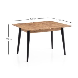 meg-GP052-0209,2-8 ΤΡΑΠΕΖΙ DOLUNAY MEGAPAP ΕΠΕΚΤΕΙΝΟΜΕΝΟ ΧΡΩΜΑ ATLANTIC PINE - ΜΑΥΡΟ 100X60(120X100)X79,5ΕΚ.