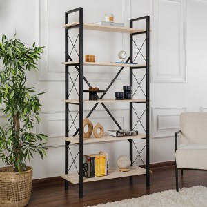 meg-GP052-0219,1-0 ΒΙΒΛΙΟΘΗΚΗ ELYSIAN MEGAPAP ΧΡΩΜΑ TRAVERTINE - ΜΑΥΡΟ 90X33,5X180ΕΚ.