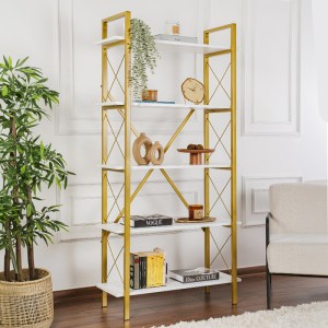 meg-GP052-0219,2-0 ΒΙΒΛΙΟΘΗΚΗ ELYSIAN MEGAPAP ΧΡΩΜΑ ΛΕΥΚΟ - ΧΡΥΣΟ 90X33,5X180ΕΚ.