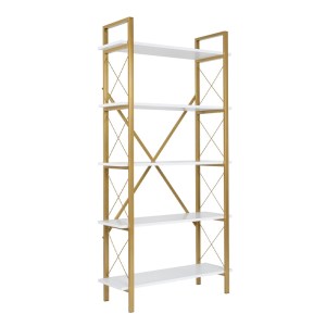 meg-GP052-0219,2-3 ΒΙΒΛΙΟΘΗΚΗ ELYSIAN MEGAPAP ΧΡΩΜΑ ΛΕΥΚΟ - ΧΡΥΣΟ 90X33,5X180ΕΚ.