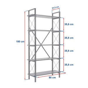 meg-GP052-0219,2-4 ΒΙΒΛΙΟΘΗΚΗ ELYSIAN MEGAPAP ΧΡΩΜΑ ΛΕΥΚΟ - ΧΡΥΣΟ 90X33,5X180ΕΚ.