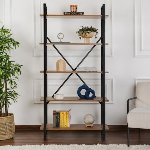 meg-GP052-0219,4-1 ΒΙΒΛΙΟΘΗΚΗ ELYSIAN MEGAPAP ΧΡΩΜΑ ΚΑΡΥΔΙ - ΜΑΥΡΟ 90X33,5X180ΕΚ.