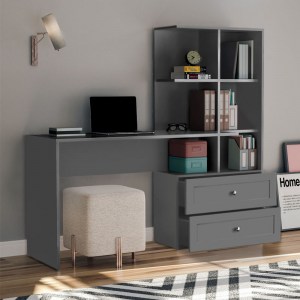 meg-GP055-0018,1-1 ΓΡΑΦΕΙΟ ΕΡΓΑΣΙΑΣ EMILY MEGAPAP ΜΕ ΒΙΒΛΙΟΘΗΚΗ ΧΡΩΜΑ ΑΝΘΡΑΚΙ 155X60X152ΕΚ.