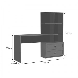 meg-GP055-0018,1-4 ΓΡΑΦΕΙΟ ΕΡΓΑΣΙΑΣ FRANKLIN MEGAPAP ΜΕ ΒΙΒΛΙΟΘΗΚΗ ΧΡΩΜΑ ΑΝΘΡΑΚΙ 155X60X152ΕΚ.