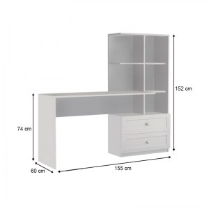 meg-GP055-0018,2-4 ΓΡΑΦΕΙΟ ΕΡΓΑΣΙΑΣ FRANKLIN MEGAPAP ΜΕ ΒΙΒΛΙΟΘΗΚΗ ΧΡΩΜΑ ΛΕΥΚΟ 155X60X152ΕΚ.
