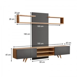 meg-GP055-0021,1-4 ΣΥΝΘΕΣΗ ΤΗΛΕΟΡΑΣΗΣ GIACOMO MEGAPAP ΧΡΩΜΑ SAPPHIRE OAK - ΑΝΘΡΑΚΙ 180X40X45ΕΚ.