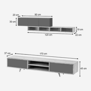 meg-GP055-0025,2-4 ΣΥΝΘΕΣΗ ΤΗΛΕΟΡΑΣΗΣ SERINE MEGAPAP ΧΡΩΜΑ ΛΕΥΚΟ - SAPPHIRE OAK 170X37X45ΕΚ.