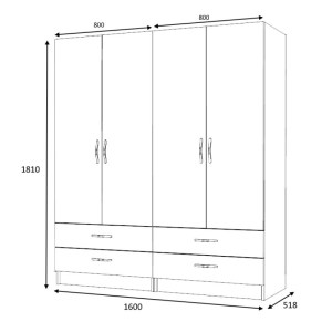 meg-GP100-0064,4-4 ΝΤΟΥΛΑΠΑ ΡΟΥΧΩΝ RICARDO MEGAPAP ΤΕΤΡΑΦΥΛΛΗ ΧΡΩΜΑ ΑΝΘΡΑΚΙ 160X51,8X181ΕΚ.