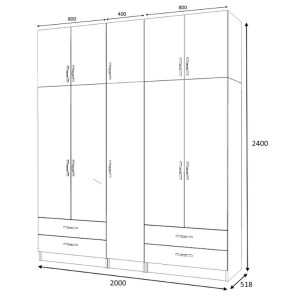 meg-GP100-0073,4-4 ΝΤΟΥΛΑΠΑ ΡΟΥΧΩΝ RICARDO MEGAPAP ΠΕΝΤΑΦΥΛΛΗ ΜΕ ΠΑΤΑΡΙ ΧΡΩΜΑ ΑΝΘΡΑΚΙ 200X51,8X240ΕΚ.