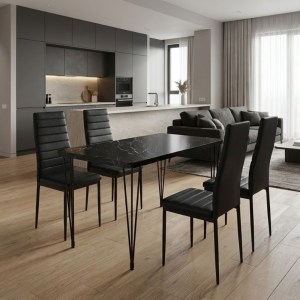 meg-GP100-0129,1-0 ΣΕΤ ΤΡΑΠΕΖΑΡΙΑ 5ΤΜΧ ROGER - ROSA MEGAPAP MDF - PU ΧΡΩΜΑ ΜΑΥΡΟ ΕΦΕ ΜΑΡΜΑΡΟΥ - ΜΑΥΡΟ 120X70X75ΕΚ.