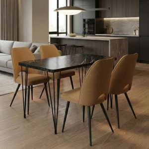 meg-GP100-0132,3-0 ΣΕΤ ΤΡΑΠΕΖΑΡΙΑ 5ΤΜΧ ROGER - CHRISTY MEGAPAP MDF - ΥΦΑΣΜΑ ΧΡΩΜΑ ΜΑΥΡΟ ΕΦΕ ΜΑΡΜΑΡΟΥ - ΜΟΥΣΤΑΡΔΙ 120X70X75ΕΚ.