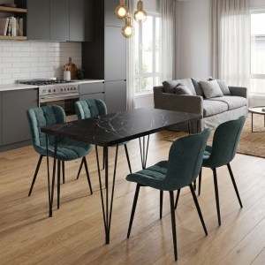 meg-GP100-0134,3-0 ΣΕΤ ΤΡΑΠΕΖΑΡΙΑ 5ΤΜΧ ROGER - CHIARA MEGAPAP MDF - ΥΦΑΣΜΑ ΧΡΩΜΑ ΜΑΥΡΟ ΕΦΕ ΜΑΡΜΑΡΟΥ - ΠΡΑΣΙΝΟ 120X70X75ΕΚ.