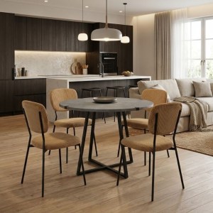 meg-GP100-0163,1-0 ΣΕΤ ΤΡΑΠΕΖΑΡΙΑ 5ΤΜΧ RUBES - KEVIN MEGAPAP ΧΡΩΜΑ ΓΚΡΙ ΣΚΥΡΟΔΕΜΑΤΟΣ - ΜΟΥΣΤΑΡΔΙ Ø100X78ΕΚ.