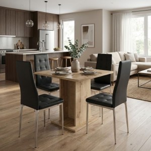 meg-GP100-0193,1-0 ΣΕΤ ΤΡΑΠΕΖΑΡΙΑ 5ΤΜΧ ALLOS - ROSA MEGAPAP ΧΡΩΜΑ SAPPHIRE OAK - ΜΑΥΡΟ/ΧΡΩΜΙΟΥ ΠΟΔΙ 75X75X77ΕΚ.