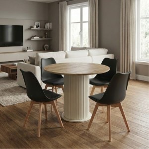 meg-GP100-0285,2-0 ΣΕΤ ΤΡΑΠΕΖΑΡΙΑ 5ΤΜΧ BOHEMA - VIVA MEGAPAP ΧΡΩΜΑ IVORY/SEPET OAK - ΜΑΥΡΟ/ΦΥΣΙΚΟ ΠΟΔΙ Ø90X77,7ΕΚ.